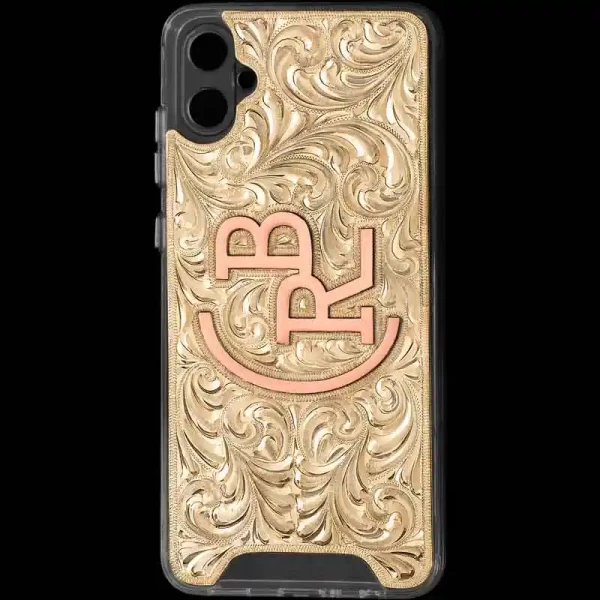 "An essential accessory for every cowboy and cowgirl. Our Wagon Train Custom Phone Case features a handcrafted Jeweler's Bronze plate securely attached to the phone case. Each scroll is hand-engraved by our expert craftsmen, making every Wagon Train 